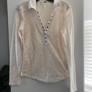 Free People Cream Lace Button-Down Shirt